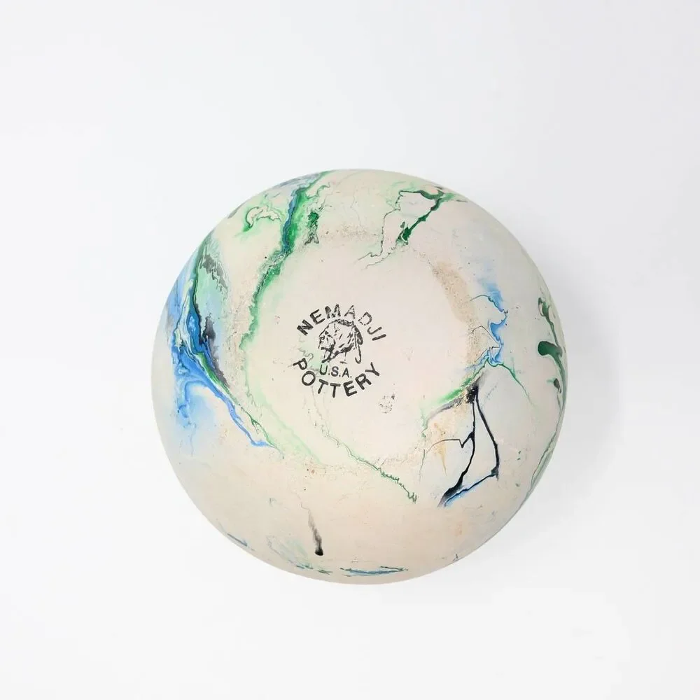 Nemadji Pottery White Green Blue USA Bowl